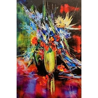 4234-2030G Yellow Vase Flowers FRAMED