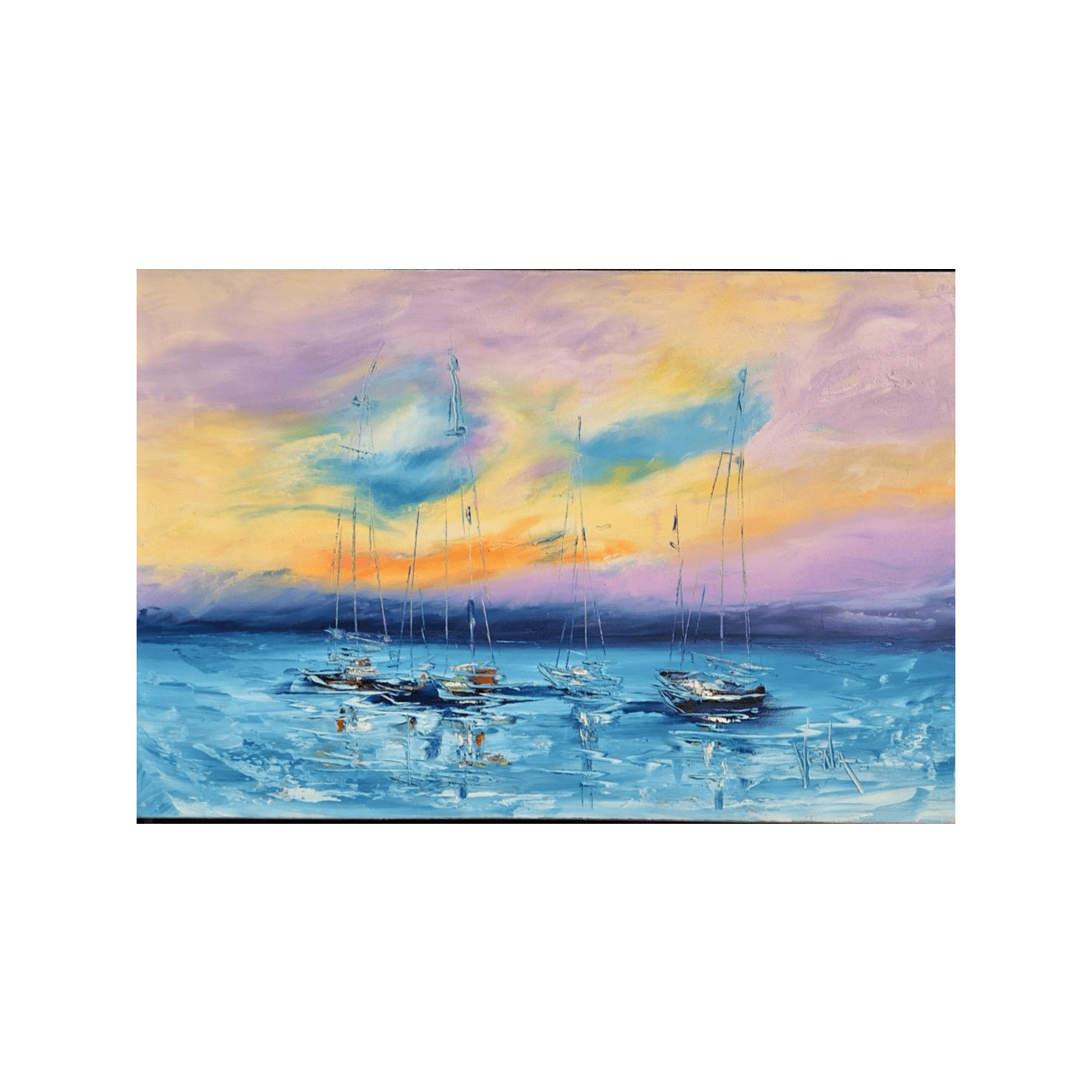 Sea Sunset - Mixed Media Framed