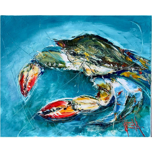 Blue Crab on Turquoise Blue 8132 - Giclée